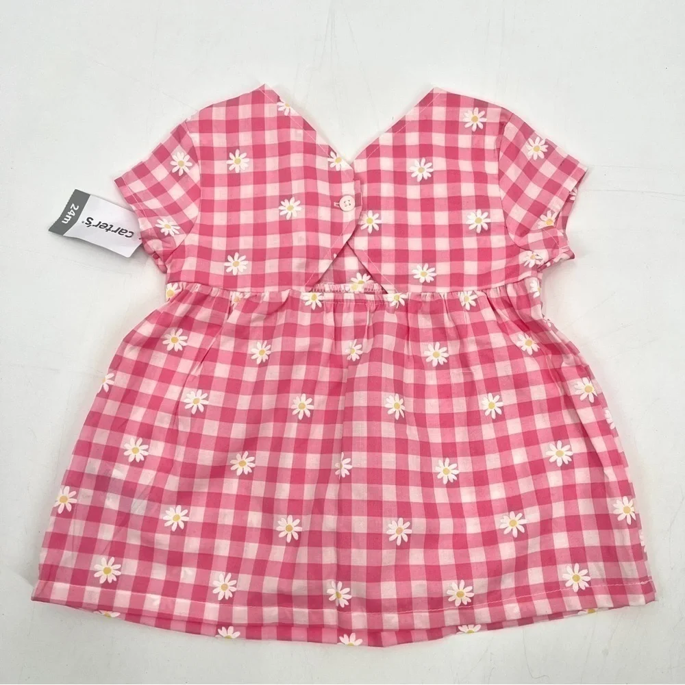 NWT CARTER'S Girl's Pink & White Gingham Checkered Lightweight Blouse Size 24M